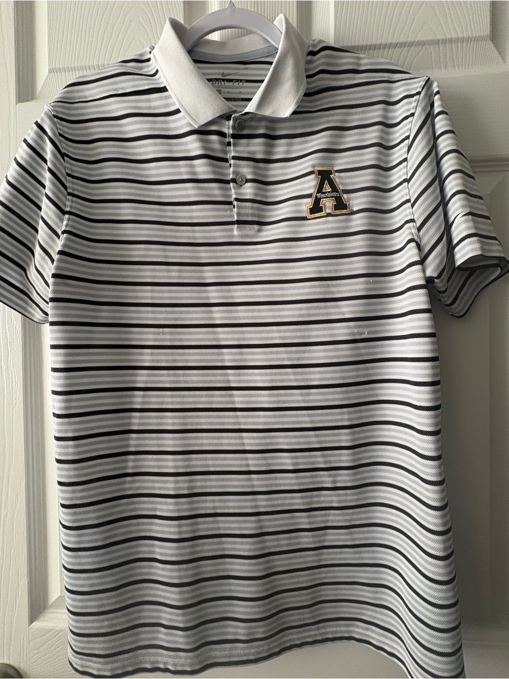 Nike Men’s White Polo with Black Stripes and Gold 'A' Patch